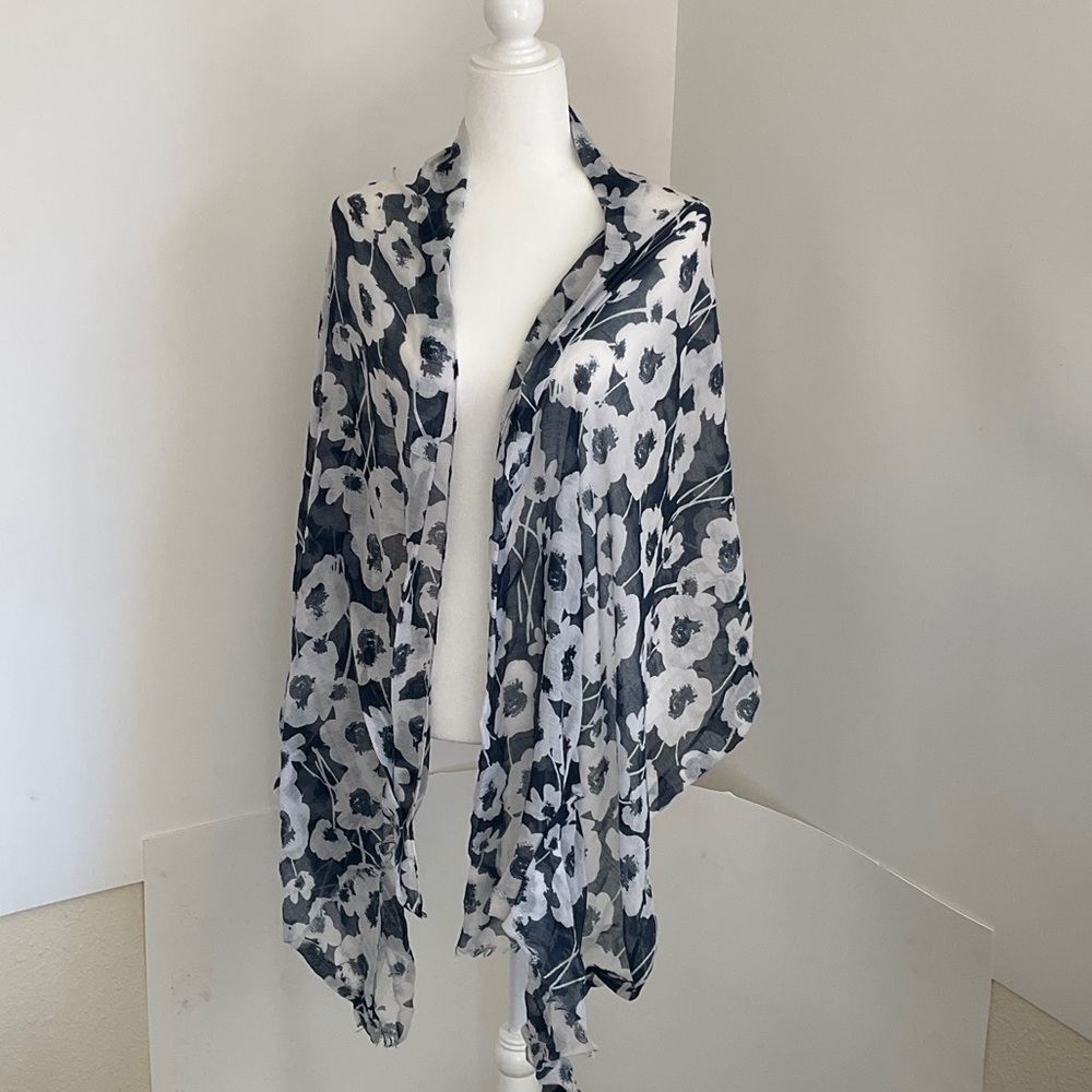 Floral Black and White Sheer Scarf